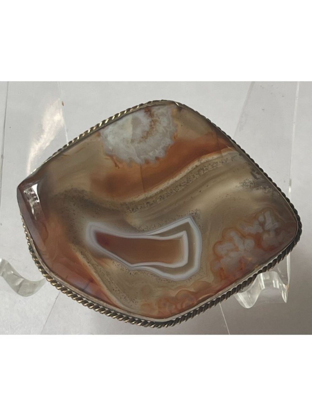 Vintage Agate Brooch Sterling Silver Unique Natural Design Artisan Craft Accesso